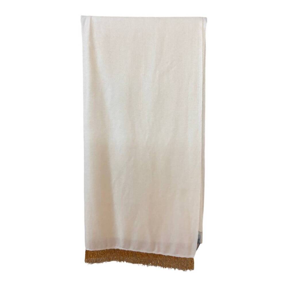 NEW BAJRA women's pashmina scarf with bead trim in ivory/gold